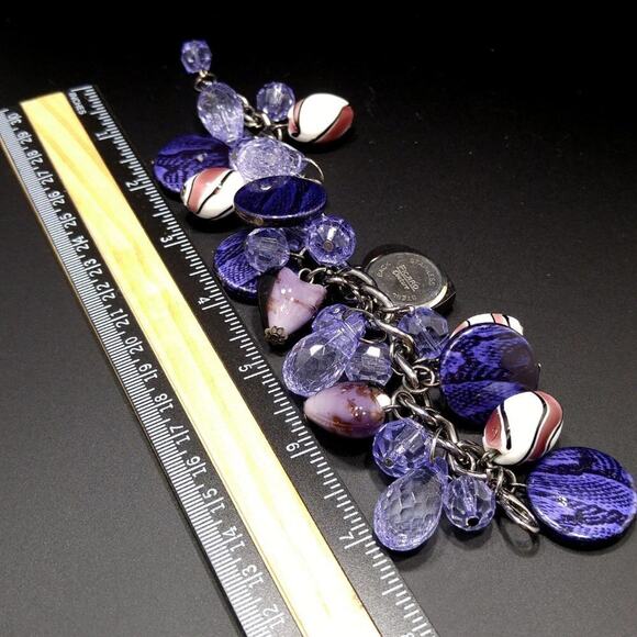 Ficaro Couture Purple Beaded Watch Bracelet Rhinestone Heart Charm Needs Battery